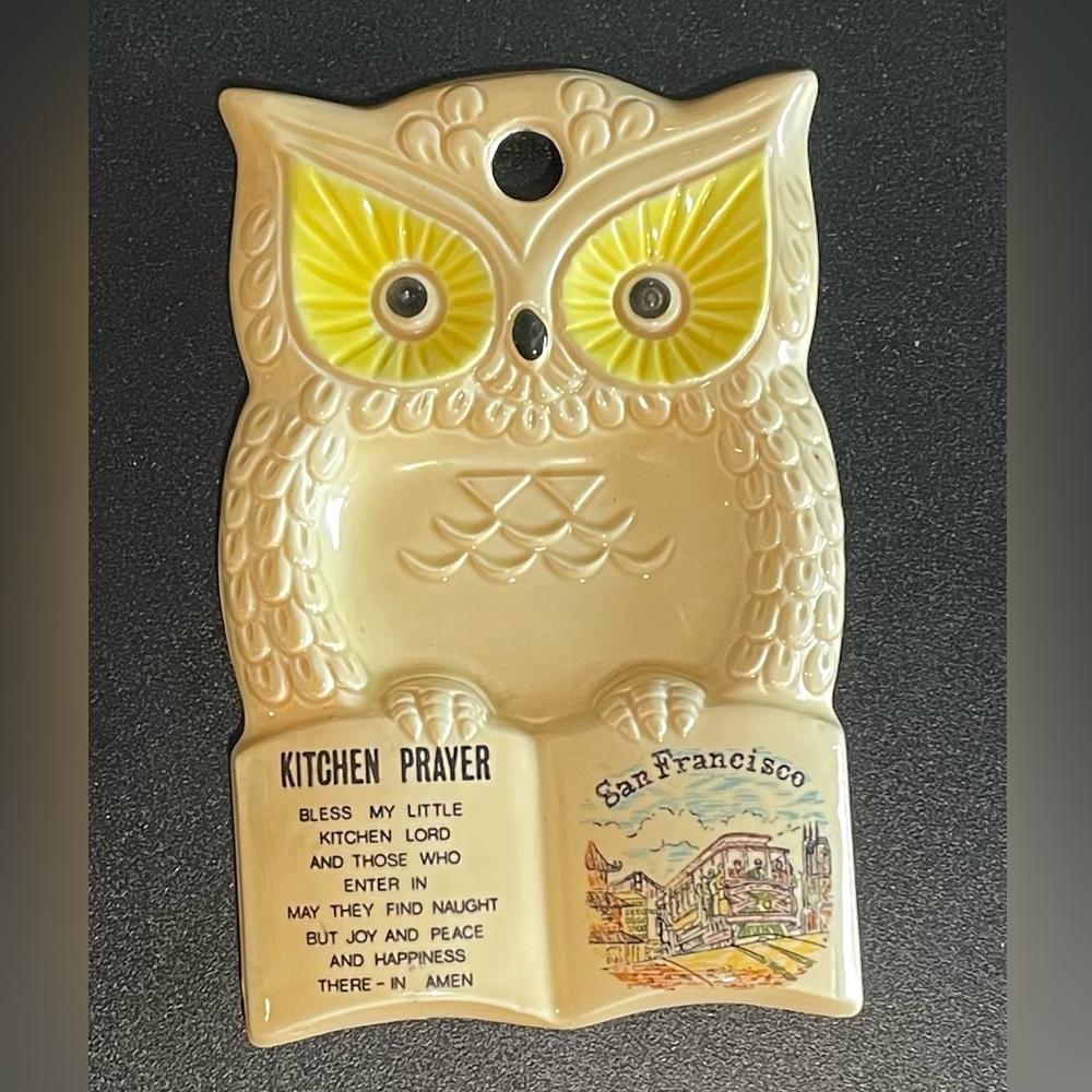 - Vintage Japan Owl Prayer Wall Plate-Kitschy Retro Souvenir San Francisco